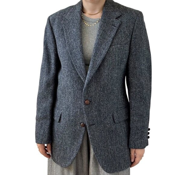 Vintage Harris Tweed Blue Gray Wool Woven in Scotland Sport Coat Blazer 40R - Picture 1 of 9